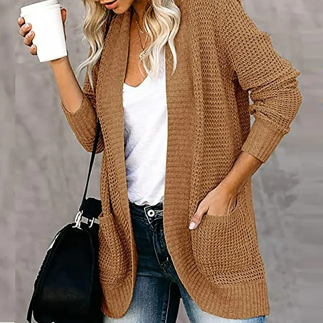 Bluza maro tricotata lejera cu maneci lungi, cardigan pentru femei, XL [4]