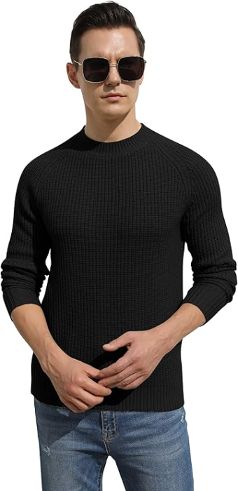 Bluza neagra casual respirabila pentru barbati, pulover tricotat, L [5]
