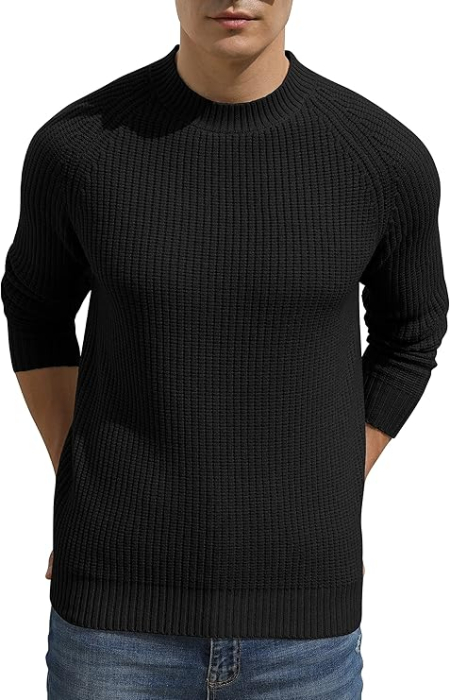Bluza neagra casual respirabila pentru barbati, pulover tricotat, L [3]