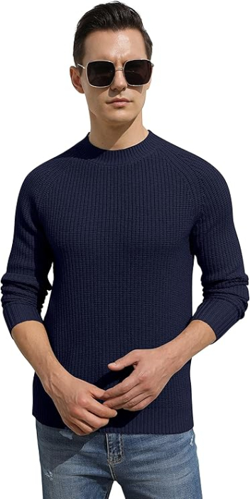 Bluza albastru inchis casual respirabila pentru barbati, pulover tricotat, XL [3]