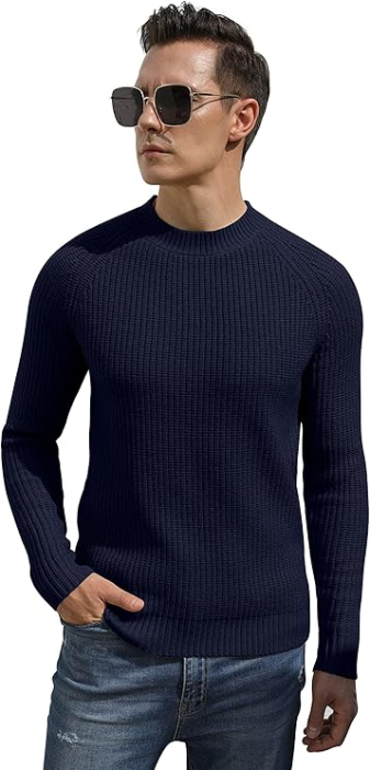 Bluza albastru inchis casual respirabila pentru barbati, pulover tricotat, XL [4]