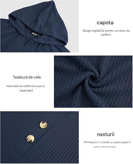 Bluza albastra texturata larga, cu maneci lungi, decolteu V cu nasturi M [5]