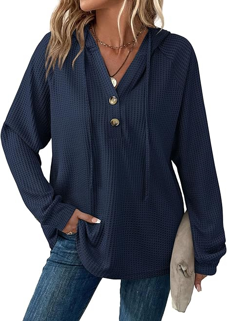 Bluza albastra texturata larga, cu maneci lungi, decolteu V cu nasturi M [3]