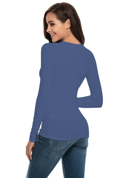 Bluza pe corp, cu maneci lungi pentru femei, bleu L [4]