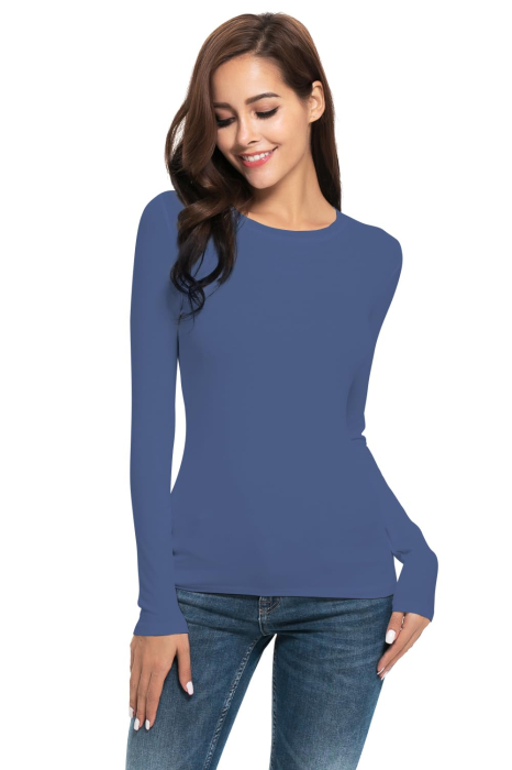 Bluza pe corp, cu maneci lungi pentru femei, bleu S [2]