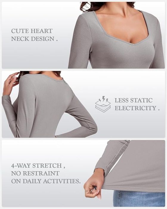 Bluza termica, pe corp, cu maneci lungi, pulover pentru femei, gri M [2]