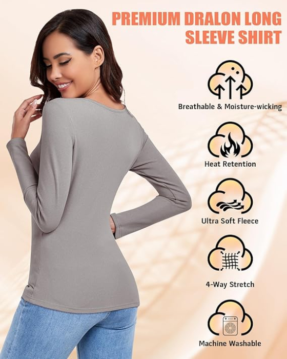 Bluza termica, pe corp, cu maneci lungi, pulover pentru femei, gri M [3]