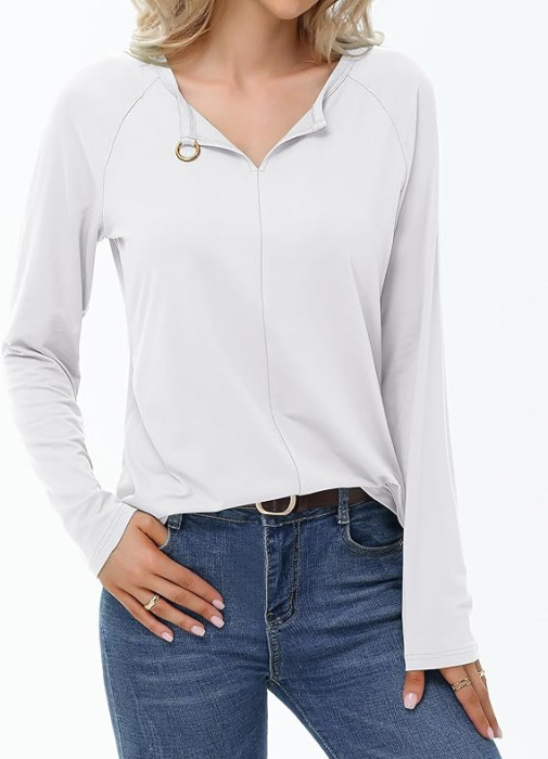Bluza alba lejera pentru femei, cu maneci lungi, M [2]