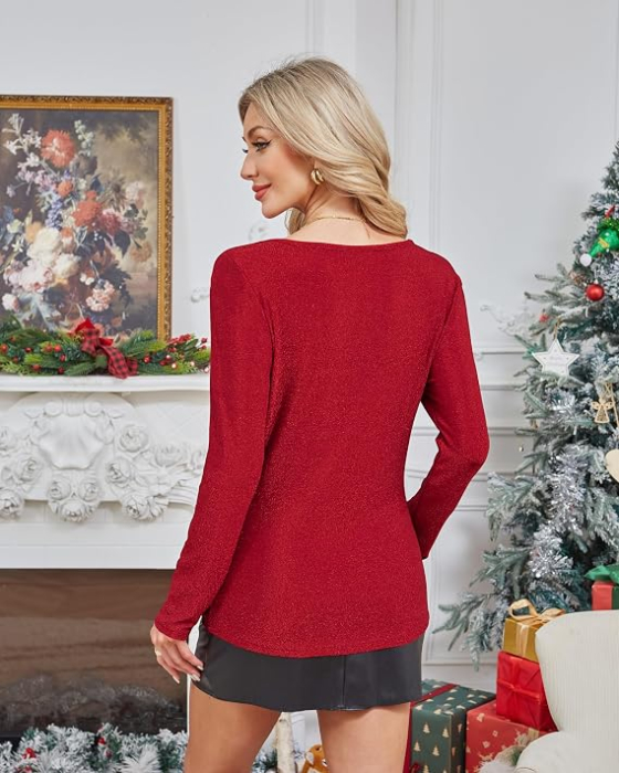 Bluza visinie eleganta, larga, cu maneci lungi, cu nasturi decorativi 2XL [4]