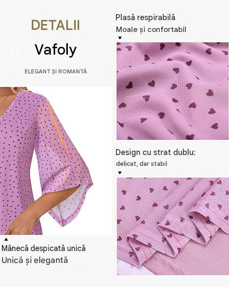 Bluză damă cu mâneci tip fluture, decolteu în V, mov cu imprimeu L [6]