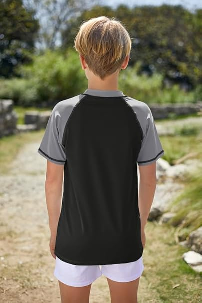 Bluza de inot pentru copii, maneca lunga, respirabila protectie UV, negru/gri 130 cu model [3]