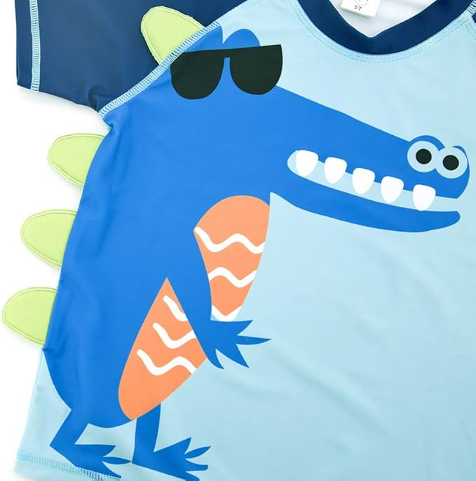Costum de inot pentru copii 4 ani, pantaloni scurti si tricou, protectie UV, model cu crocodili [5]
