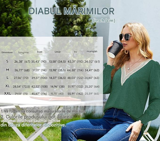 Bluza de vară pentru femei,  cu maneci lungi evazate, verde XL [6]