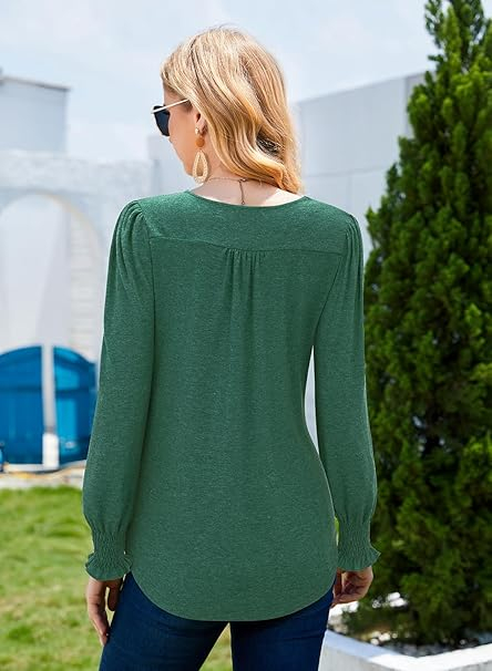 Bluza de vară pentru femei,  cu maneci lungi evazate, verde XL [4]
