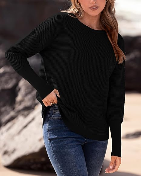 Bluza casual lejera pentru femei, maneci lungi, decolteu rotund, Negru M [5]