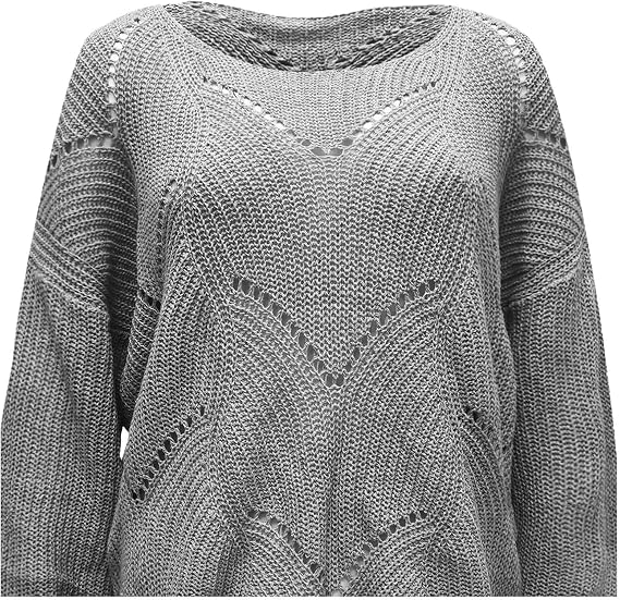 Pulover gri Damă Snowflake, bluza Mărimea L, Oversized, Mâneci Batwing, Color Block [6]