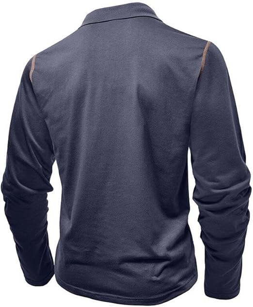 Bluza albastra casual respirabila pentru barbati, decolteu despicat cu nasturi S [4]