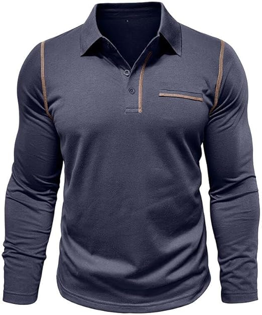 Bluza albastra casual respirabila pentru barbati, decolteu despicat cu nasturi S [3]