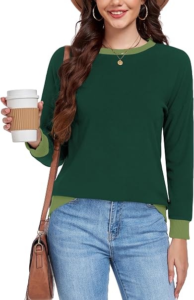 Bluza verde, lejera pentru femei, cu maneci lungi, guler rotund, M [2]