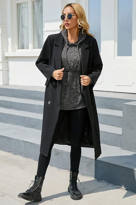 Bluza lejera gri inchis pentru femei, cu buzunar si gluga, XL [2]