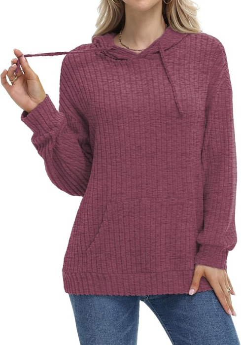 Bluza rosie lejera pentru femei, Pulover tricotat cu maneci lungi, M [2]