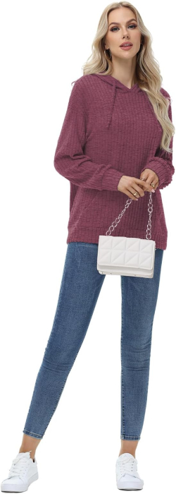Bluza rosie lejera pentru femei, Pulover tricotat cu maneci lungi, M [4]