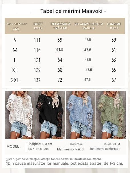 Bluza albastra lejera pentru femei, cu maneci lungi dantelate, S [5]