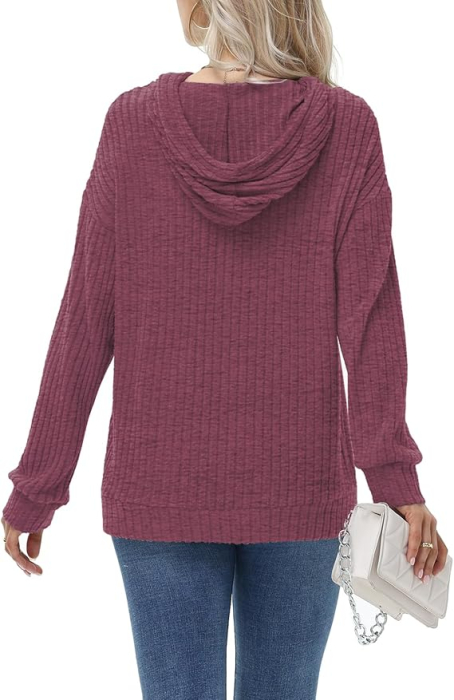 Bluza rosie lejera pentru femei, Pulover tricotat cu maneci lungi, M [5]