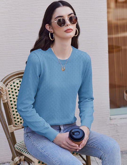 Bluza larga, cu mânecă lungă pentru femei, albastru deschis S [4]