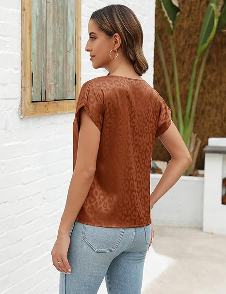 Bluza maro lejera din satin, cu mânecă scurta pentru femei,  S [5]