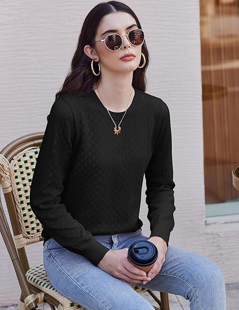 Bluza larga, cu mânecă lungă pentru femei, neagra S [4]