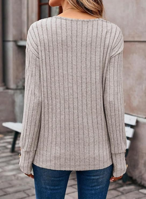 Bluza larga cu maneci lungi cu masete cu nasturi, crem XL [2]