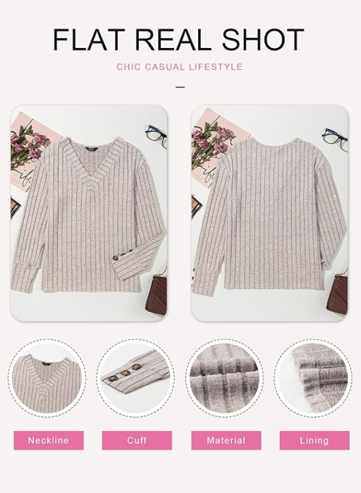 Bluza larga cu maneci lungi cu masete cu nasturi, crem XL [5]