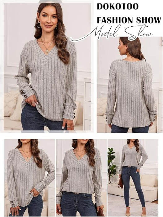 Bluza larga cu maneci lungi cu masete cu nasturi, crem XL [4]