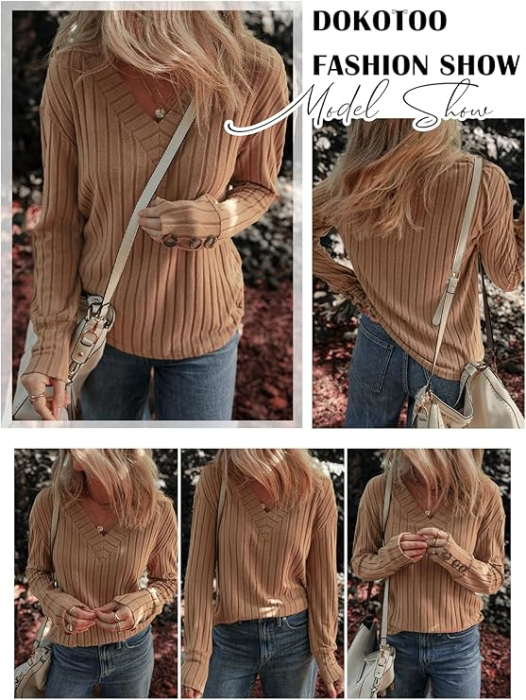 Bluza larga cu maneci lungi cu masete cu nasturi, maro M [5]