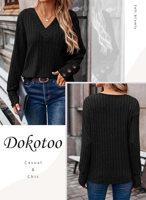 Bluza larga cu maneci lungi cu masete cu nasturi, neagra M [2]