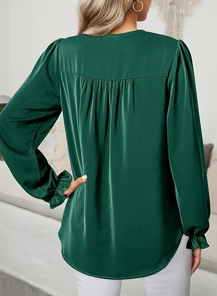Bluza verde larga cu maneci lungi, decolteu in V, respirabila, M [2]
