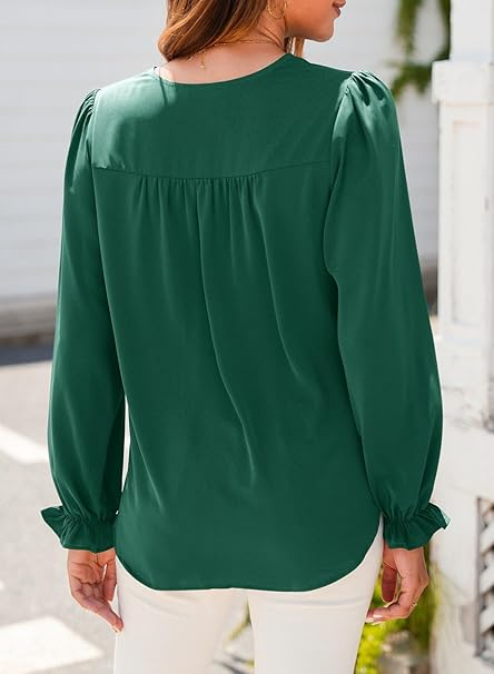 Bluza verde larga cu maneci lungi, decolteu in V, respirabila, M [7]