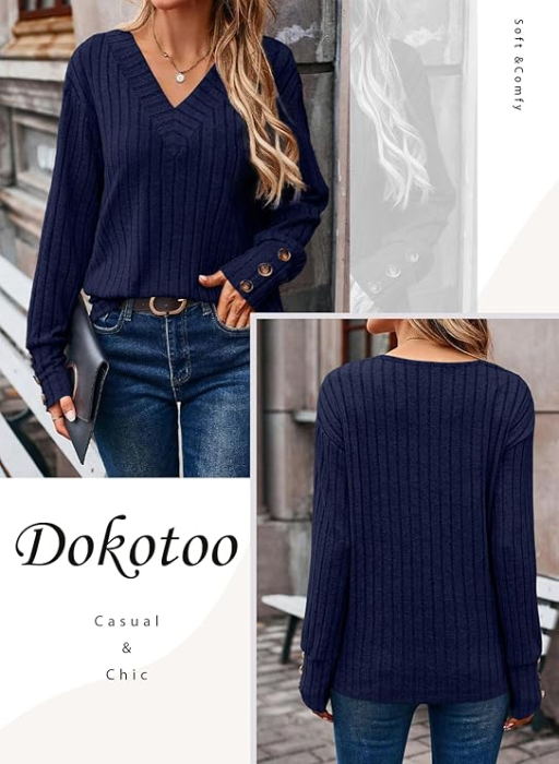 Bluza larga cu maneci lungi cu masete cu nasturi, albastra M [2]