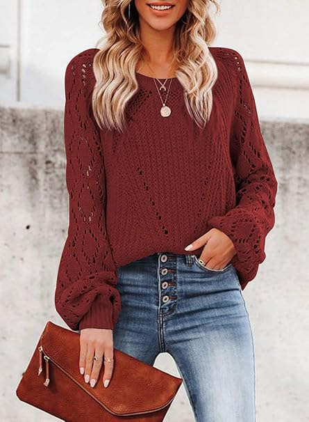 Bluza larga cu maneci lungi perforate, visinie L [2]