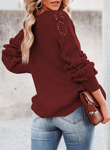 Bluza larga cu maneci lungi perforate, visinie L [3]