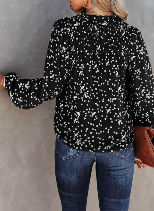 Bluza larga din dantela cu mânecă lungă pentru femei Neagra M [2]