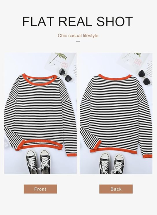 Bluza larga pentru femei, pulover fin, dungi negre XL [4]