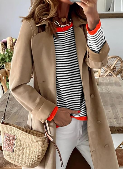 Bluza larga pentru femei, pulover fin, dungi negre L [2]