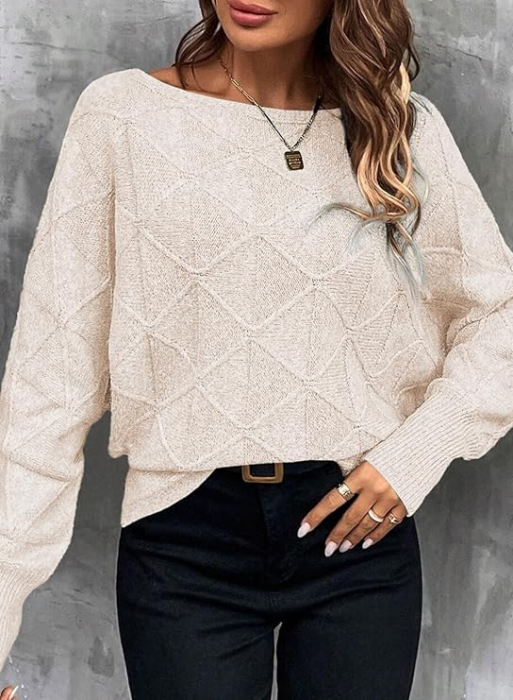 Bluza larga pentru femei, pulover fin tricotat, crem XL [3]