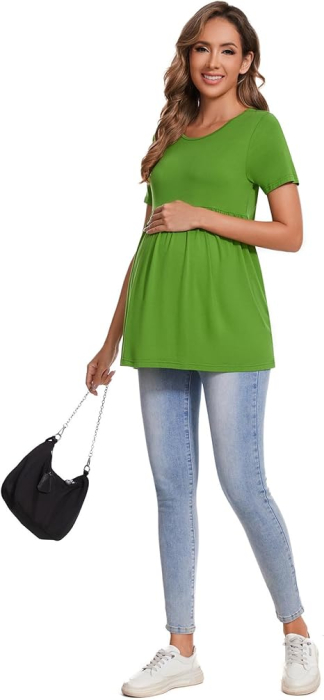 Bluza lejera cu maneca scurta pentru femei insarcinate, verde M [5]