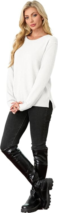 Bluza lejera, cu maneci lungi, pulover pentru femei, alb M [5]