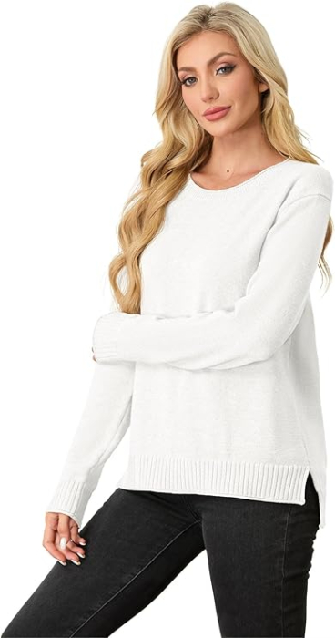 Bluza lejera, cu maneci lungi, pulover pentru femei, alb M [4]