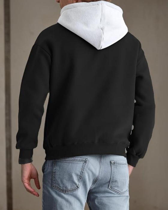 Bluza lejera pentru barbati, cu maneci lungi, hanorac negru/gri cu gluga L [3]