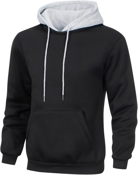 Bluza lejera pentru barbati, cu maneci lungi, hanorac negru/gri cu gluga L [4]